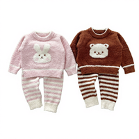 Ensemble de vêtements d'intérieur doux et moelleux en polaire mi-longue pour bébé, nouveau-né, automne et hiver, Angou, mignon petit lapin, pour garçons et filles