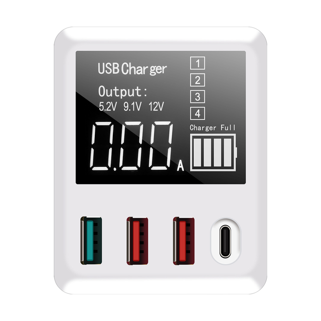 40W 4-Port Fast Charging Wall Charger LED Display USB C Quick Travel Charger for iPhone Samsung Xiaomi Mobile Phones Laptop PD