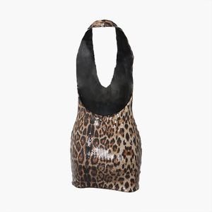 Nuevo Diseño, Vestido Corto Sexy con Lentejuelas y Estampado de Leopardo, Espalda Descubierta, Cintura Natural, para Club Nocturno - Product Image 4