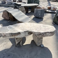 Chaises de salle à manger d'extérieur en pierre d'agate avec pieds en marbre, banc au design traditionnel écologique, finition polie