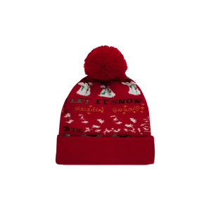 Gorro de Punto de Invierno para Mujer con Pompón, Estampado Let It Snow, Gorro Grueso de Acrílico, Estilo Casual - Product Image 1
