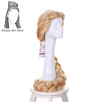 Perruque synthétique pré-tressée couleur film princesse, queue de cheval extra longue, blonde, sans dentelle, fabriquée à la machine, densité 130% faible