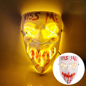 Light up EL Wire LED Kiss Me Masque lumineux <span class=keywords><strong>Thriller</strong></span> Full Face Masquerade pour Halloween Party Supplies Horror Prop - Product Image 5