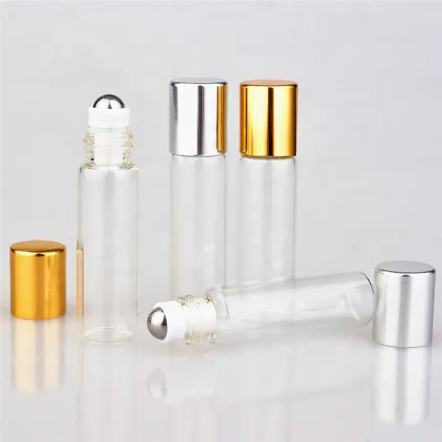 للبيع بالجملة عبوة زجاجية صغيرة شفافة من 5 إلى 10 زجاجات فارغة مع عبوة ذهبية اللون من 5 في بوصة