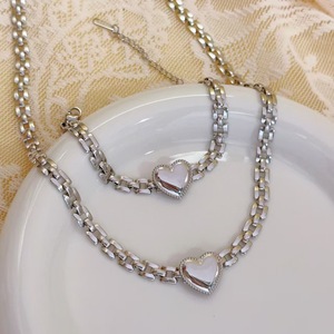 Fashion Heart Necklace Bracelet Women's Jewelry Set - Exquisite Stainless Steel <b>Chain</b> Heart Necklace Bracelet Set - Product Image 2