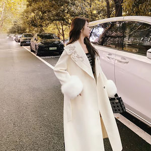 Mantel bulu rubah buatan tangan wol kasmir wajah ganda desain baru untuk wanita mantel berbulu luar ruangan nyata - Product Image 2