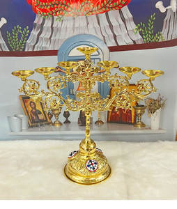 Orthodoxe 7-kaars Zinklegering Kerkbenodigdheden, 12 Inch Hoog 7 Armen Kerkbenodigdheden, Vintage Ontwerp Voor Religieuze Ceremonies - Product Image 3