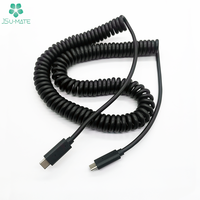 Kabel Spiral PU 5 inti kustom kabel pengisi Data PU Tipe C ke USB C kabel pengisi daya Data USB Tipe C kabel PU