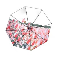 Vente en gros de parapluie boutique de voyage en plein air pour dames avec cinq poches pliantes petit motif de fleurs roses ceinture sac à main logo