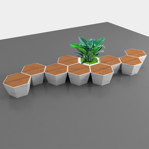 Banc hexagonal en plastique pour centre commercial avec finition imitation bois, siège extérieur durable pour exposition en centre commercial - Product Image 4