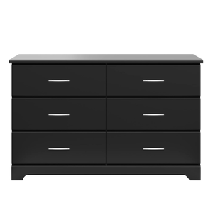 Commode double en acier inoxydable noir avec 6 tiroirs, style panneau bois, pour chambre d'enfant et chambre à coucher, organisateur de rangement pour enfants - Product Image 1