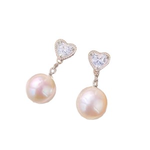 22647 Clous d'oreille en argent S925, accessoires de perles DIY avec support creux, clous d'oreille en forme de cœur et perles rondes de 9 à 13 mm, boucles d'oreilles pendantes tendance - Product Image 5