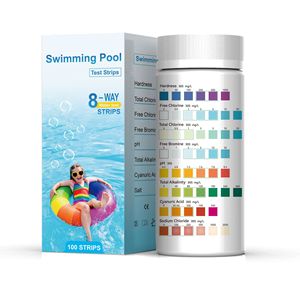 Bandelettes de test de piscine 8-en-1 Wancheng Biotechnology, 100 unités, pour la vérification de la qualité de l'eau des piscines, des aquariums et des étangs - Product Image 1