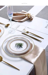 Assiette de présentation élégante en <span class=keywords><strong>verre</strong></span> transparent avec bord doré et perles, 32 cm, pour mariage et réception, vente en gros - Product Image 6
