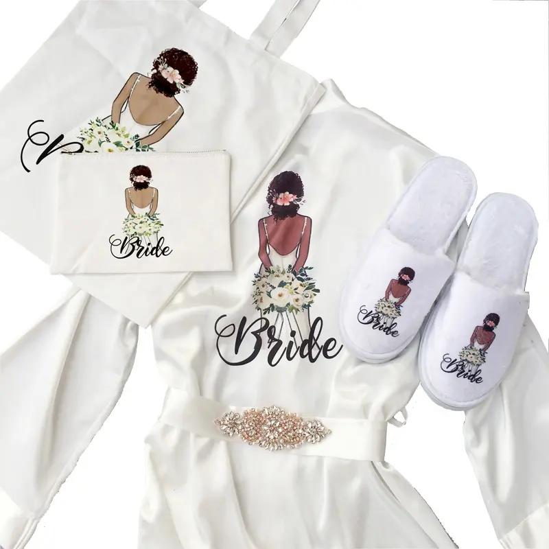 Print photos Black Girl bachelorette party supplies bridesmaid proposal gifts bride to be robe satin