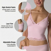 Camisola Corta SUHE con Encaje y Cintura Ajustada para Mujer, Sin Costuras, Transpirable, Ecológica, de Spandex/Nylon de Alta Elasticidad