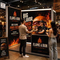 Stand publicitaire lumineux autoportant en tissu LED rétroéclairé personnalisé pour restaurants, traiteurs et événements