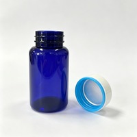 Botol Suplemen Plastik PET Biru Royal 120cc Dengan Tutup & Cincin Biru Silinder untuk Kemasan Pil Kapsul Tablet Perawatan Kesehatan