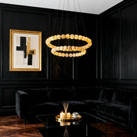 Lustre moderne américain en albâtre, forme ronde, luminaire suspendu haut de gamme pour villa, salon, hôtel, lustre en marbre personnalisé