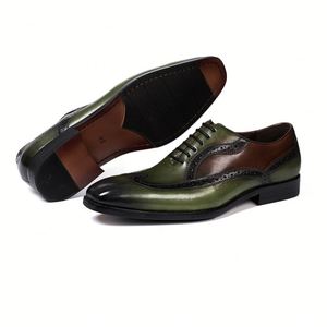 Chaussures habillées pour hommes XuanWu A655, style anglais, à enfiler, en cuir véritable, avec motif floral sur la pointe, légères et respirantes - Product Image 6