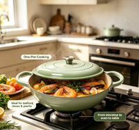 Cocotte néerlandaise peu profonde de 31 cm en fonte émaillée, antiadhésive, écologique, certifiée LFGB et FDA, compatible tous feux et fours