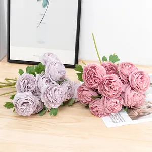 Wedding decoration artificial flower peony ocean rose single head peony silk cloth fabric artificial flower peony bouquet