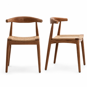 Chaise de salle à manger ergonomique Barry avec assise en teck tressé - Design moderne pour une utilisation en extérieur dans les hôtels, les parcs et les appartements - Product Image 1