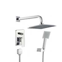 Ensemble de douche contemporain en laiton avec pommeau de pluie carré, douchette à main et bec de baignoire, finition bronze huilé