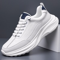 Prêts à être expédiés, baskets en cuir pour hommes, couleur unie, épaisses, à semelle épaisse, antidérapantes, légères, décontractées, pour tous les jours, automne