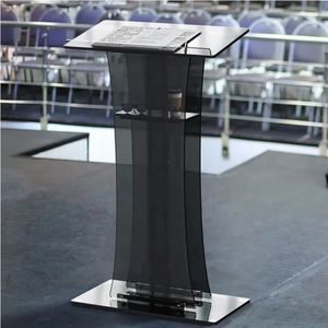 Podio Moderno in Acrilico Nero Trasparente per Chiesa, Scuola, Hotel e Supermercato, Piattaforma per Cerimonie Nuziali - Product Image 2
