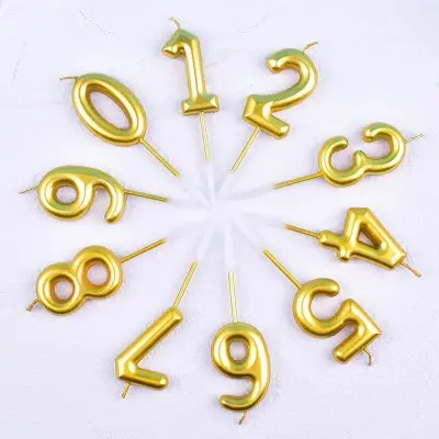 Ins Style Popular Digital Candy Golden Color Birthday Number Cake Candles Decoration Festival