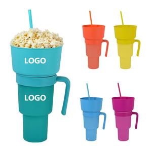 New 32oz Stadium Tumbler Plastic Snack and Drink Cup Popcorn Chips Cola Mug <strong>With</strong> Handle Snack Tray <strong>Bowl</strong> <strong>Straw</strong> - Product Image 2
