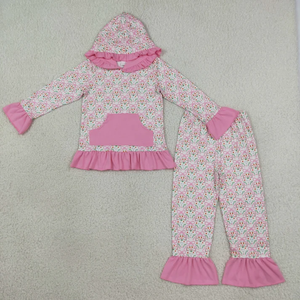 ชุดเสื้อผ้าเด็กผู้หญิงแขนยาวมีฮู้ดผูกโบว์พร้อมกางเกง - Product Image 2