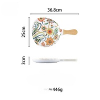 Assiette à dîner en mélamine colorée personnalisable avec poignée en bois écologique, gravure de motifs végétaux, pour les fêtes et les restaurants