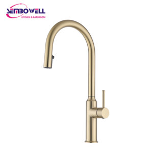 Robinet <span class=keywords><strong>de</strong></span> cuisine extractible en acier inoxydable sans plomb avec mitigeur certifié WaterMark, robinet d'évier à arc haute pour cuisines modernes - Product Image 4