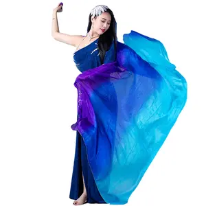 Adults Belly Dance Silk Veil 5mm Light Weight Colorful Hand Paint Dancer Practice Props Show Costume Accessory Wedding Party 2.5