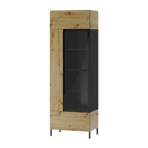 Avatnova — armoire de salon en chêne, 1 étagère ouverte <span class=keywords><strong>et</strong></span> porte en verre, intérieur <span class=keywords><strong>noir</strong></span> foncé <span class=keywords><strong>et</strong></span> mat, armoire <span class=keywords><strong>haut</strong></span> de gamme moderne - Product Image 3