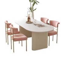 Chaise de table à manger moderne simple cyber tendance, blanche pure, légère et de luxe, style crème, forme ovale, plaque de roche domestique pour les petits