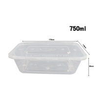 Boîte à lunch Récipient alimentaire jetable Boîte en plastique PP avec couvercle 750 ml Transparent pour le dîner