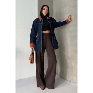 Veste en jean avec détails en velours et fermeture éclair 6129 - Teinture foncée unie - Product Image 1