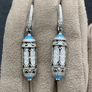 Orecchini in Argento Sterling 925 con Smalto Blu Turchese di Lusso, Design Personalizzato, Gioielli Raffinati in Stile Art Déco - Product Image 5