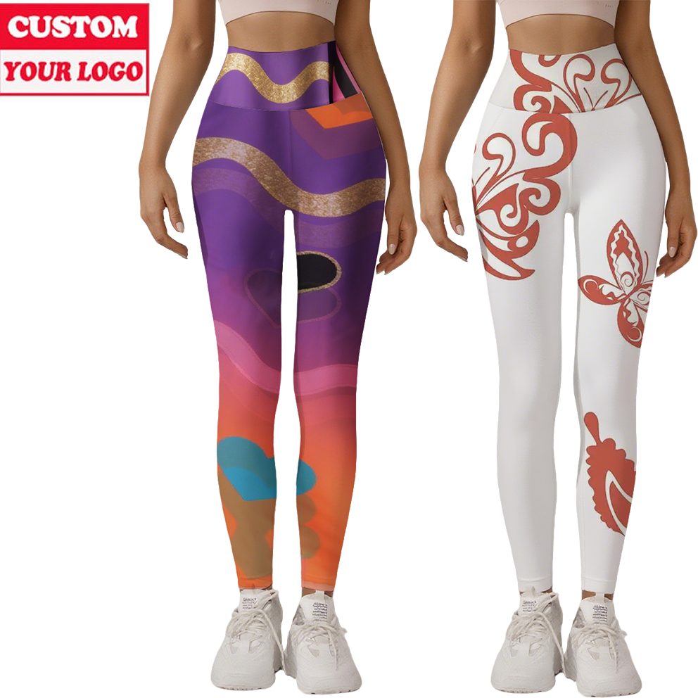 Custom Your Logo Wholesale Comfort For Sports Hiking Fitness Wear All Over Sublimation Printing High Waist Yoga Leggings Women