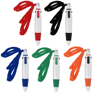 Retractable Ballpoint Pen With Neck Lanyard 4 In 1 Portable Design Ballpoint Pen For Doctors Workers Teachers Students