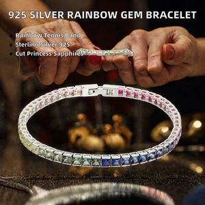 High Quality Stones 925 <b>Sterling</b> <b>Silver</b> Rhodium Plated Princess Cut Rainbow 2*2 Sapphire <b>Bangle</b> for Gift - Product Image 2