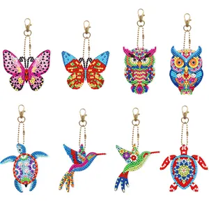 Fai da te con pittura a diamante portachiavi con gufo farfalla uccello tartaruga 5d speciale a forma di diamante artigianato Keychain kit