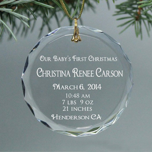 Ornement rond en cristal personnalisé avec les informations de <span class=keywords><strong>naissance</strong></span> du bébé, découpé à <span class=keywords><strong>la</strong></span> main, cadeau pour nouveau-né - Product Image 1