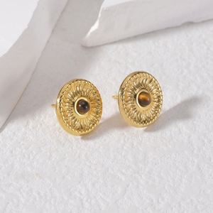 Wholesale Waterproof Non Tarnish Stainless Steel PVD 18K Gold Plated <b>Tiger</b> <b>Eyes</b> Custom Stud Earrings - Product Image 1