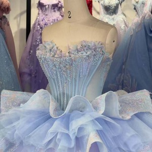 ชุดราตรีงาน Quinceanera รุ่น Dy6976 Periwinkle แบบมีระบายหลายชั้น ประดับลูกปัดและเลื่อม แต่งด้วยผ้าลูกไม้  กระโปรงผ้าทูลสีรุ้ง ยี่ห้อ Jancember - Product Image 3