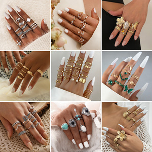 Fashion Jewelry <b>Sets</b> Alloy Gold Plated Bohemia Style <b>Rings</b> For <b>Women</b> Party Wear Butterfly Flower Design - Product Image 1
