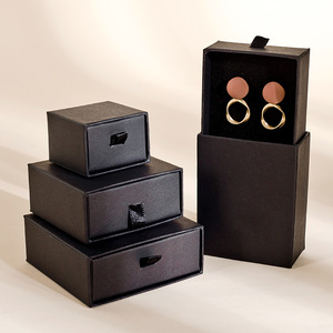Cardboard Luxury Custom Jewelry Box Black Sliding Drawer Packaging Box Paper Jewelry Box for Display